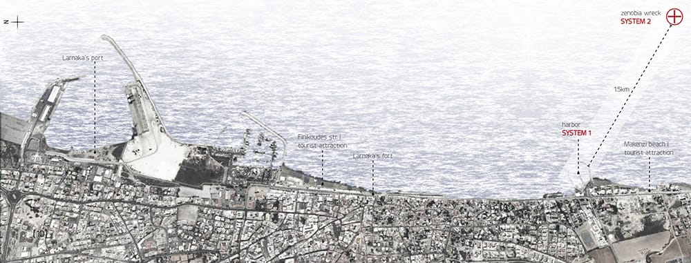Τοποθεσία ναυαγίου σε σχέση με την ευρύτερη περιοχή της Λάρνακας, © Ιωάννα Θεοδοσίου