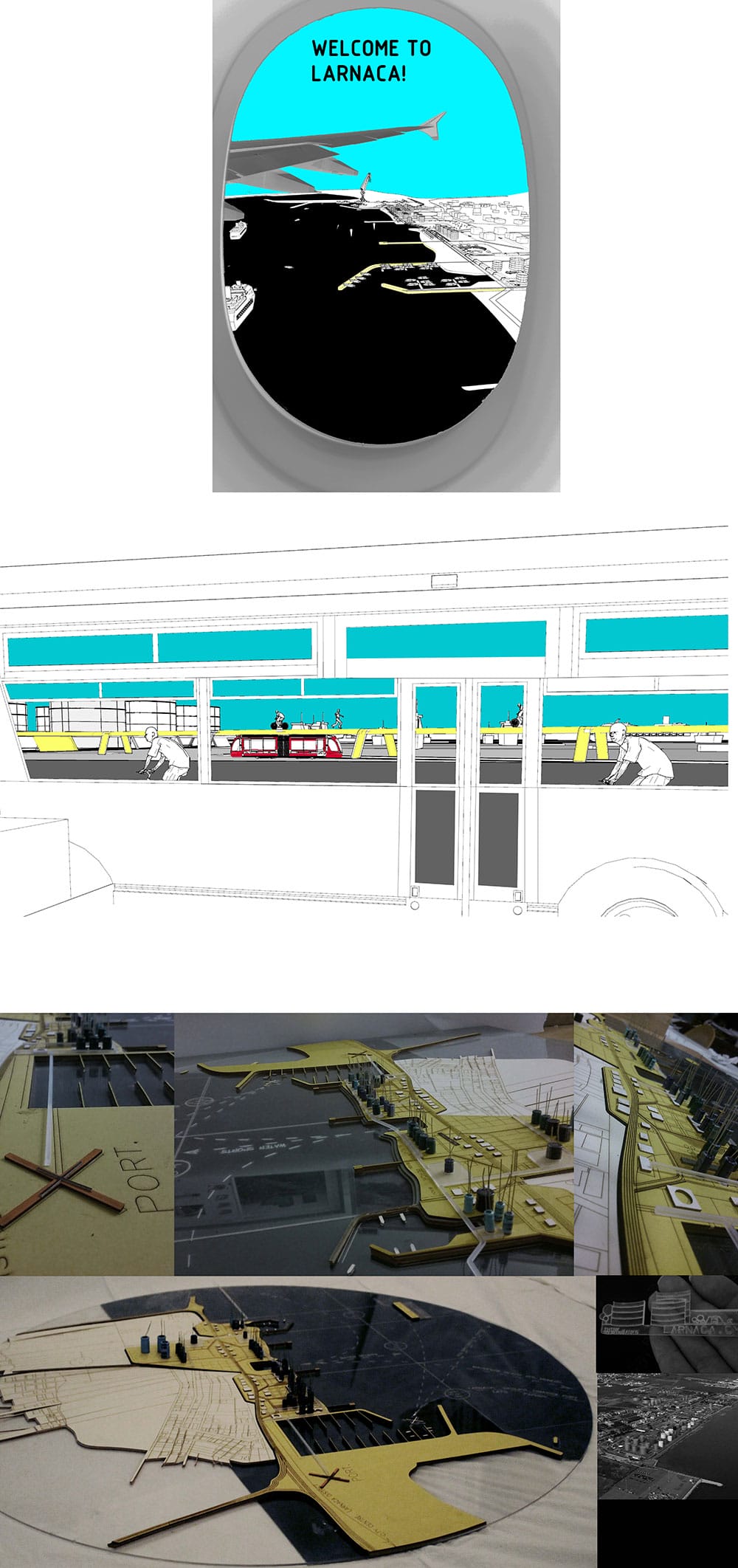Proposal: Approaching the site by plane and bus/ physical model scale 1:2000, © Stella Taousiani