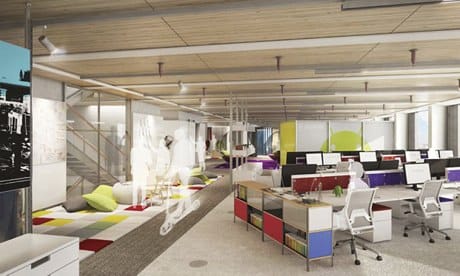 Φωτορεαλιστική απεικόνιση των κεντρικών γραφείων της εταιρείας Google στο Ηνωμένο Βασίλειο, © http://www.theguardian.com/technology/2013/nov/01/google-new-london-headquarters
