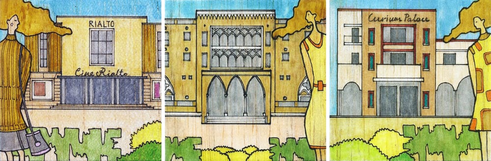 Κινηματοθέατρο Ριάλτο στη Λεμεσό (1930-1933), Ξενοδοχείο Λήδρα Πάλας στη Λευκωσία (1946-1949), Ξενοδοχείο Κούριο Πάλας στη Λεμεσό (1959), © Φειδίας Παυλίδης, 2014 