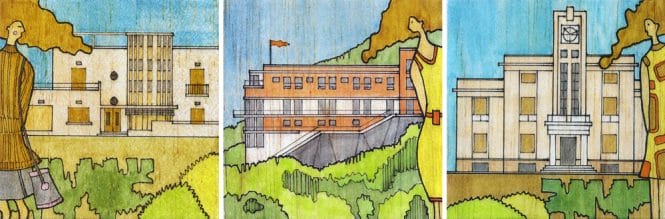 Οικία Λεύκιου και Υπατίας Ζήνωνος στη Λεμεσό (1938), Ξενοδοχείο Forest Park στις Πλάτρες (1932-1936), Μέγαρο Δημαρχείου Λεμεσού (1938-1943), © Φειδίας Παυλίδης, 2014