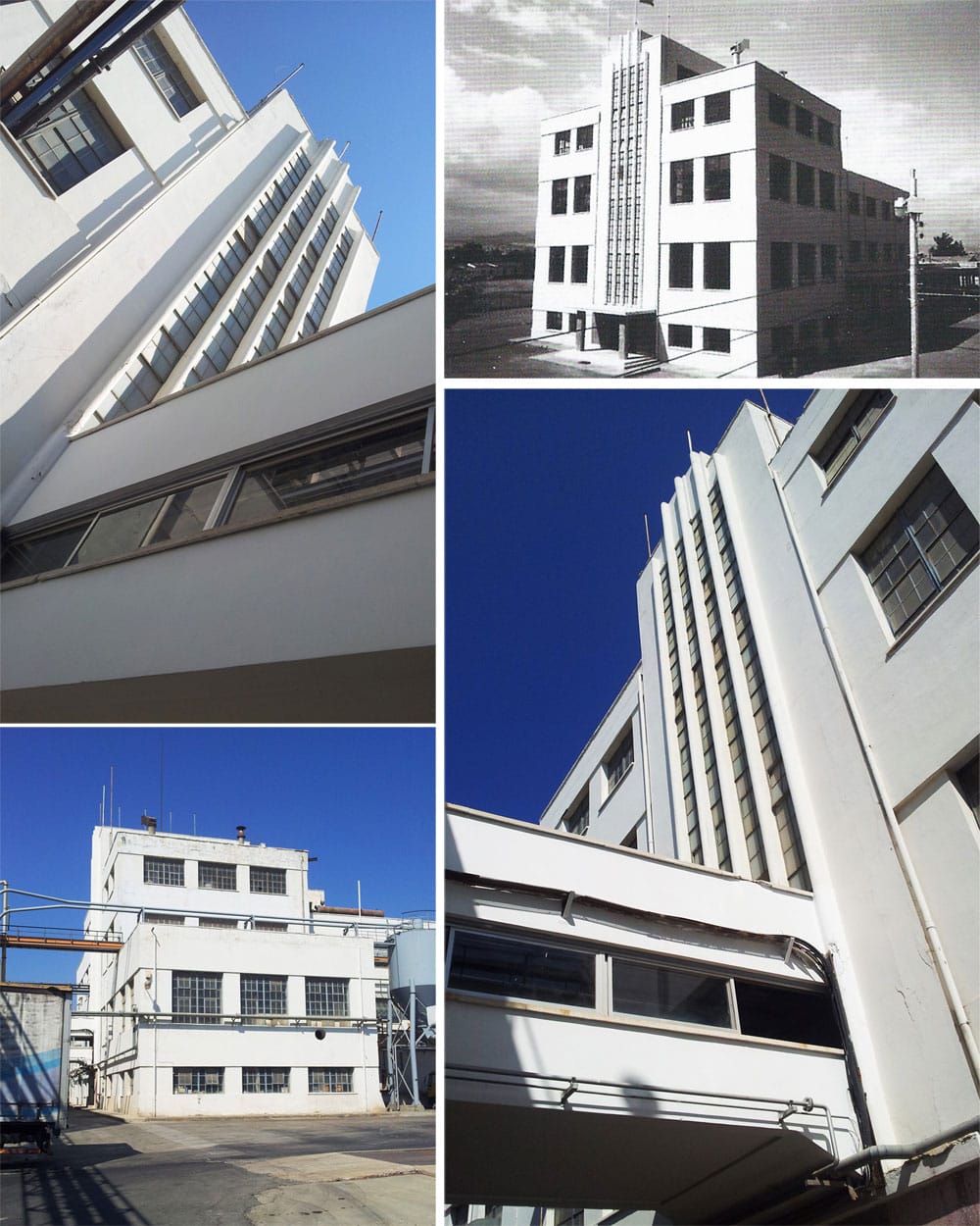 Το ζυθοποιείο της ΚΕΟ στη Λεμεσό (1951), από τους Ρούσσο και Περικλέους. Όπως είναι σήμερα και όπως ήταν όταν κτίστηκε, © Φειδίας Παυλίδης, 2015