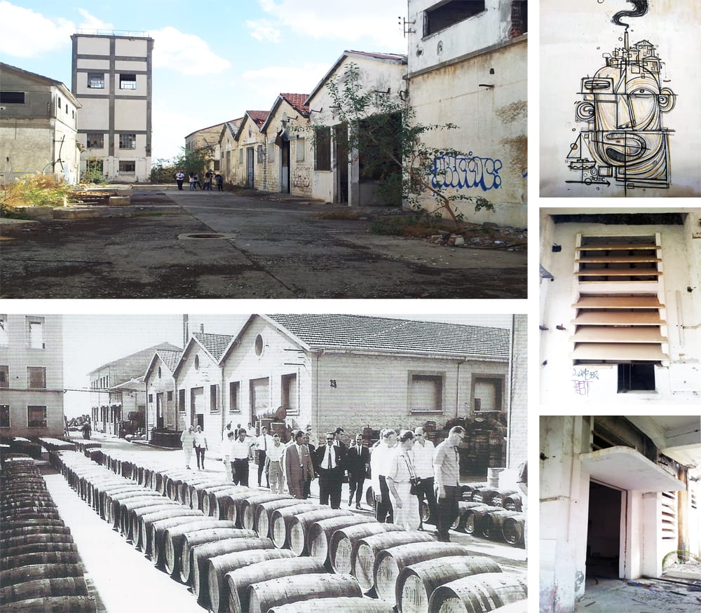 Το Εργοστάσιο του ΣΟΔΑΠ στη Λεμεσό. Κατά την περίοδο που λειτουργούσε και όπως είναι σήμερα εγκαταλελειμμένο. © Φειδίας Παυλίδης, 2015