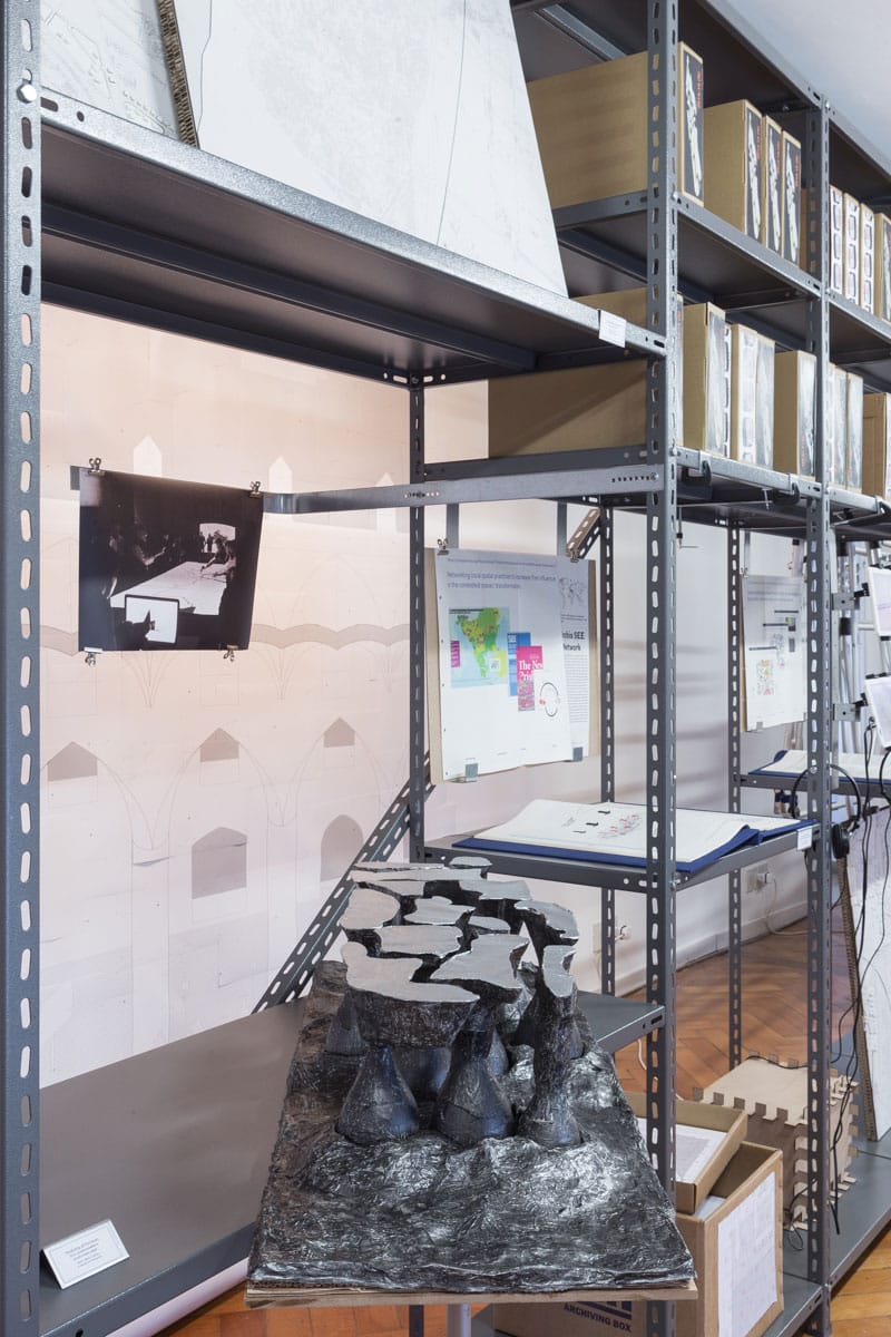 Contested Fronts Counter Mapping - “Anatomy of Enclaves” 2016, model installation “The Overwhelming Presence of a city model in St Peter & Paul Cathedral”, Famagusta 2015, assembled on the wall with A3 drawings, by AA&U, Chr. Constantinou, S. Stratis, © Hands-on Famagusta _ ©photo by DSL studio