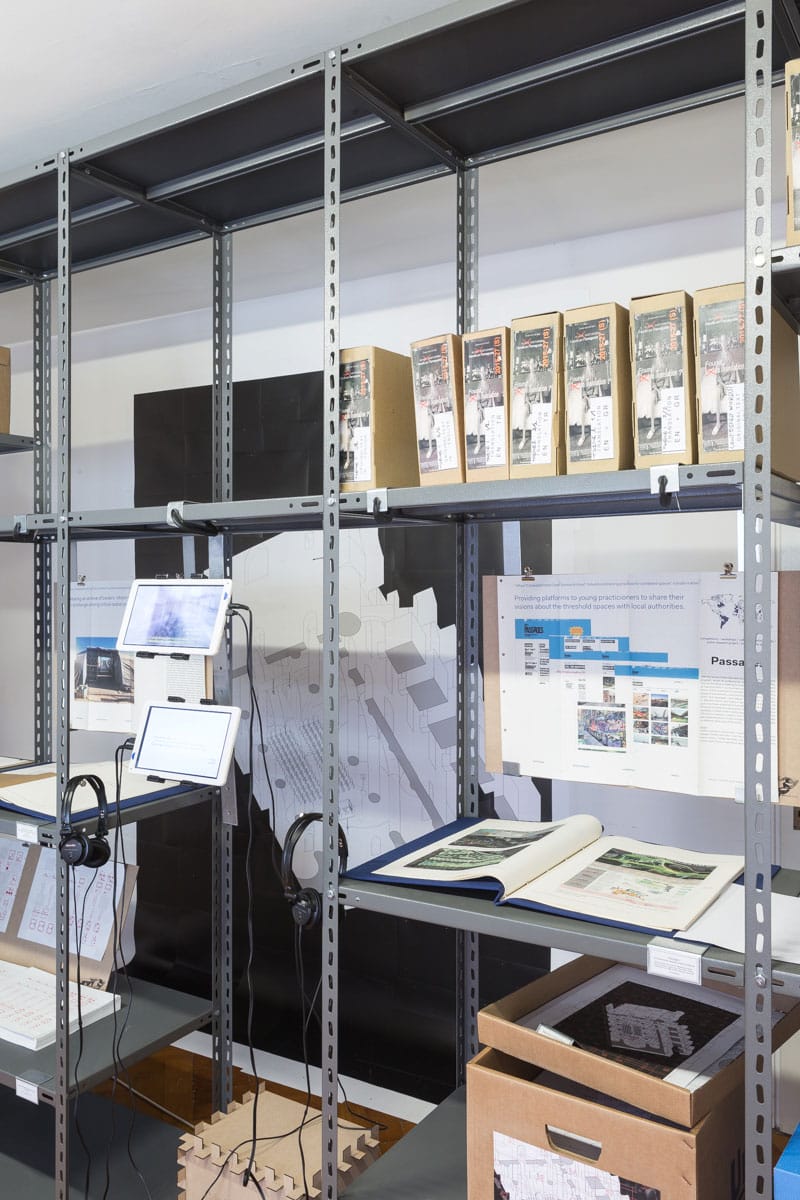 Contested Fronts- Creating Thresholds - “Passages” and “Institute of Threshold”, 2016, blue books, diagrams, video installations. “Workshop in St Peter & Paul Cathedral, Famagusta”, 2015, assembled on the wall with A3 drawings, by AA&U, Chr. Constantinou, S. Stratis, © Hands-on Famagusta_ ©photo by DSL studio