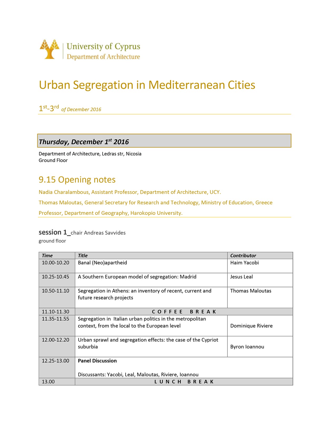 Urban Segregation in Mediterranean Cities_PROGRAMME
