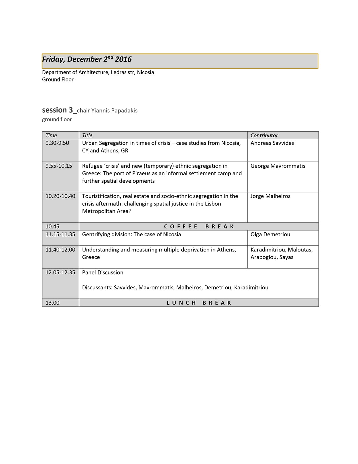 Urban Segregation in Mediterranean Cities_PROGRAMME